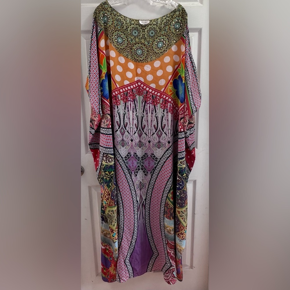 Camilla Multicolor Silk Maxi Kaftan Dress - Picture 4 of 6